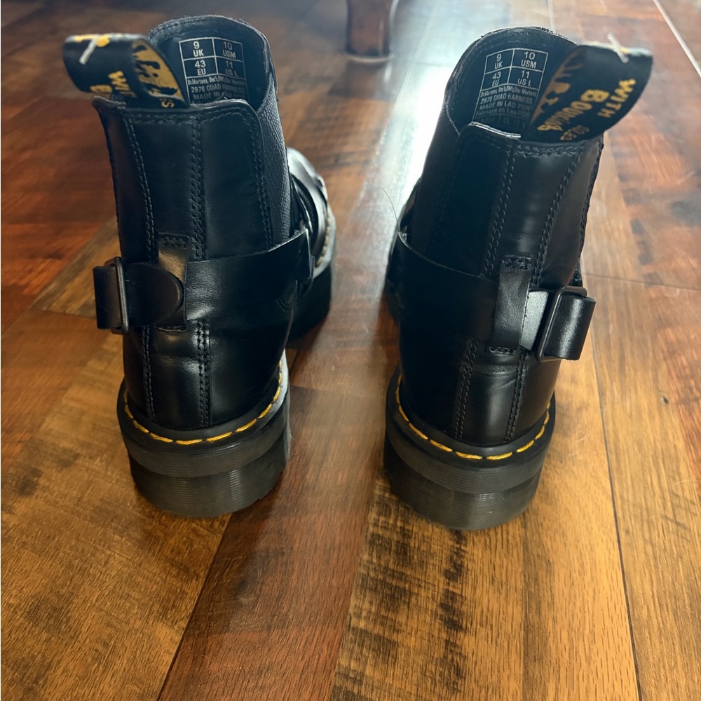 Dr. Martens Black Leather Quad Harness Platform Unisex Boots - Picture 6 of 11